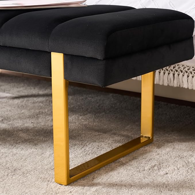 46" Velvet Black Bench with Gold Legs - Image 8