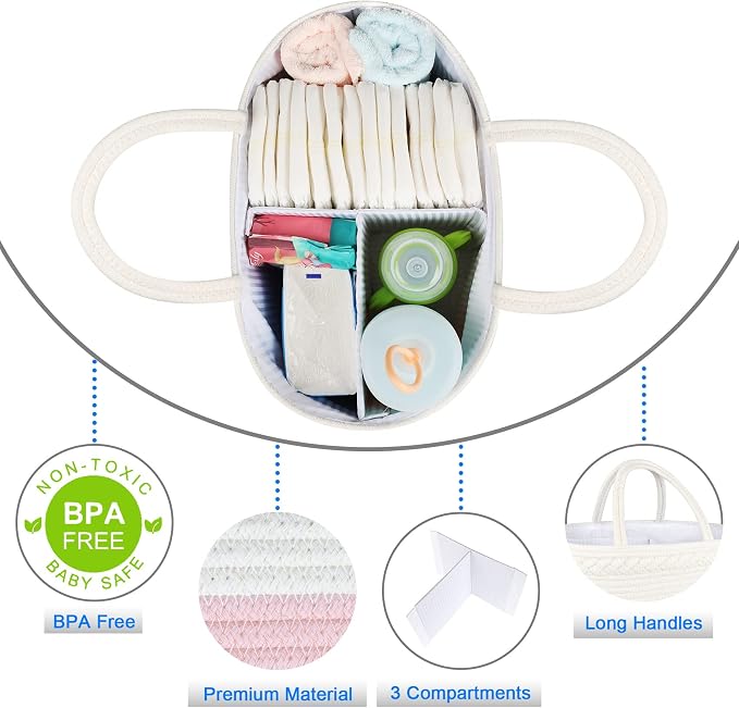 ABenkle Diaper Caddy Organizer, Rope Woven Storage Baske, Nursery Storage Basket - Image 8