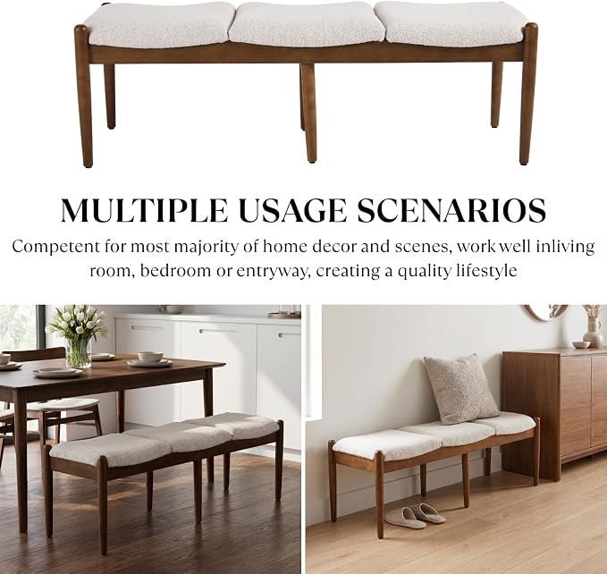 Modern Bedroom Ottoman Bench, Boucle Beige End of Bed Bench Entryway Bench - Image 8