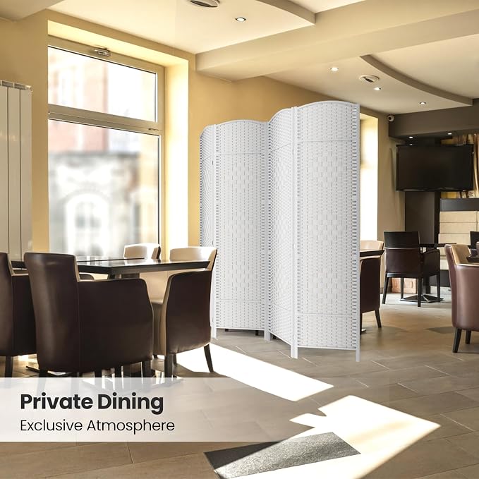 4 Panel Folding Room Divider, Woven Privacy Screen, handcrafted diamond pattern - Image 6