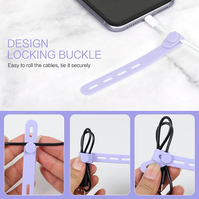 Donruby 30Pcs Silicone Cable Ties, Reusable Cord Organizer Straps, 6 Colors | - Image 5
