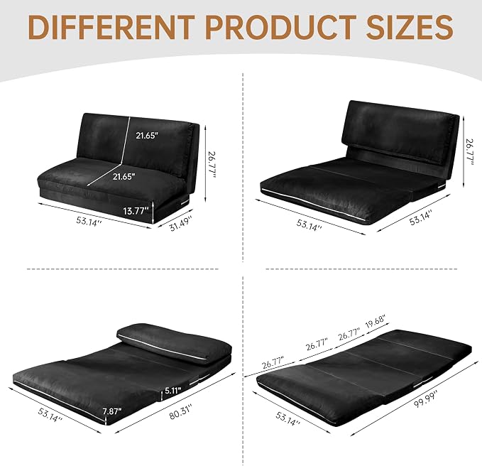 Cvortll 4-in-1 Folding Sofa Bed, Memory Foam Bean Bag Chair, Large Convertible - Image 2