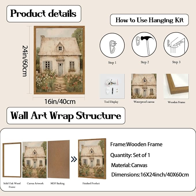 Vintage French Country Wall Art, Modern Farmhouse Wall Decor Painting, Rustic - Image 3