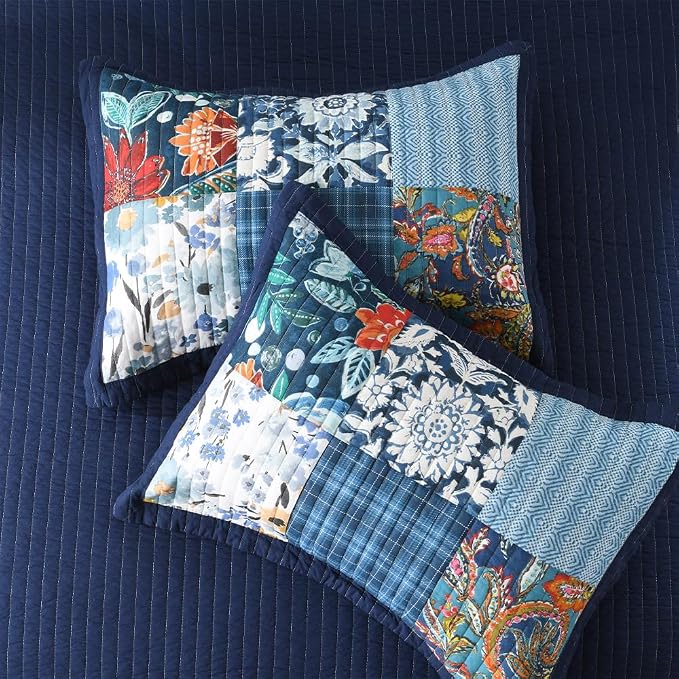 Autumn Dream Cotton Bedspread Luxury Vintage Floral Patchwork Blue Bedding - Image 7