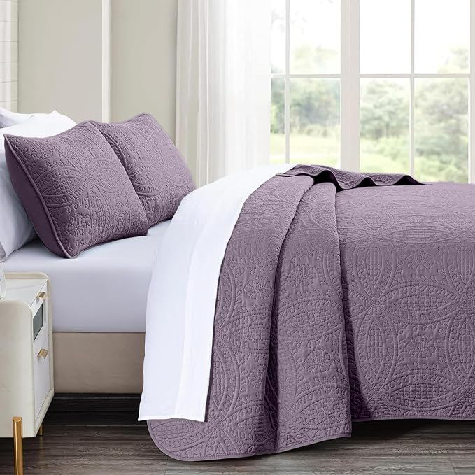 akkialla 118"x106" Grayish Purple California King Quilt Set, Oversized - Image 4