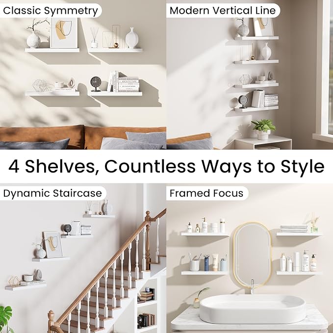 BAYKA White Floating Shelves 15.7in, Wall Mount Rustic Wood Shelf | Easy Install - Image 9