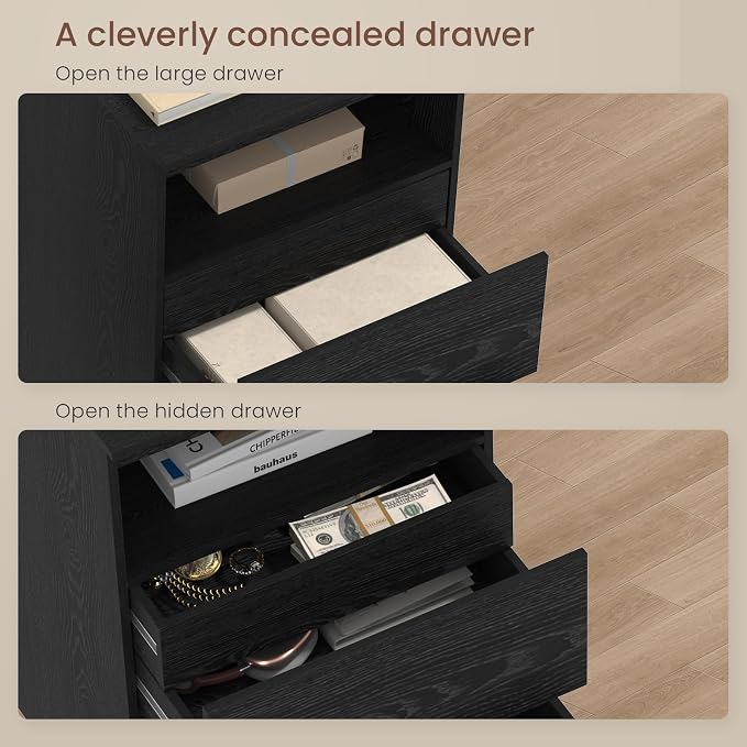 Nightstand with Charging Station, LED Lights and Hidden Drawer, Modern Night - Image 5