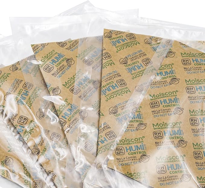 Wisesorb Size 67 62% Two-Way Humidity Control Packs for Storing 1 lb, 67 Gram 120 Pack Moisture Control Packets Individually Wrapped, Humidifier Packs for Storage Containers