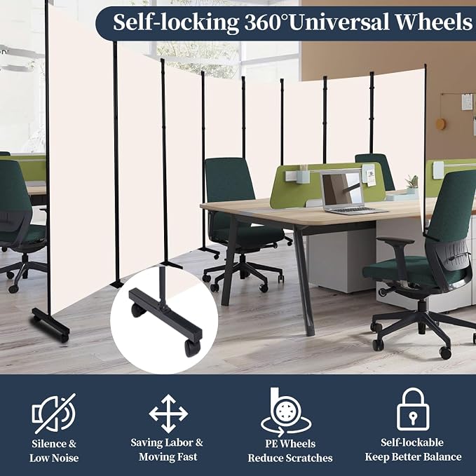 Room Divider Folding Privacy Screens W/Wheels, Divider - Image 3