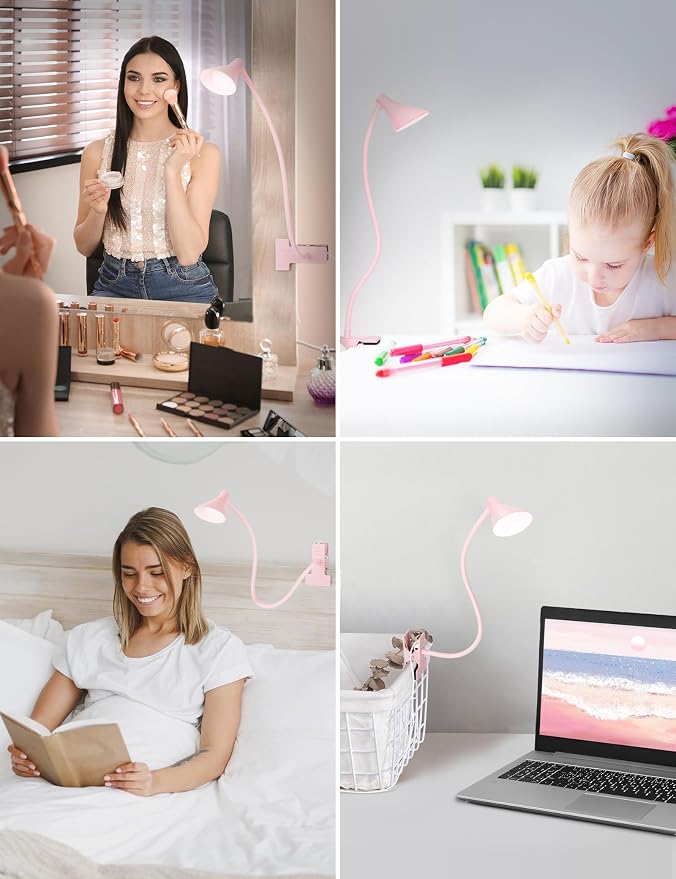 LiFMIRA Pink Small Desk Lamp Clip on LED Reading Light - Image 6