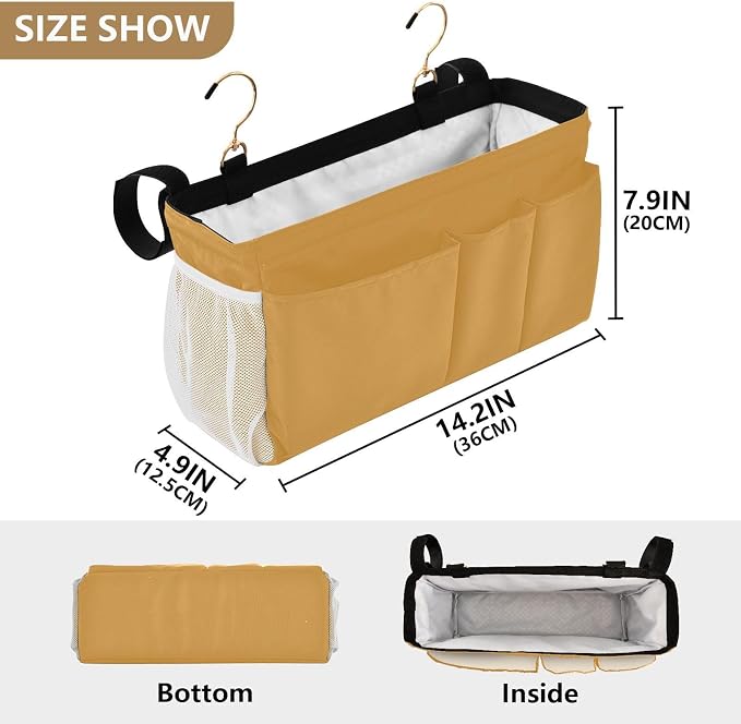 Mustard Yellow Bedside Caddy Storage Bag Bedside Organizer - Image 4
