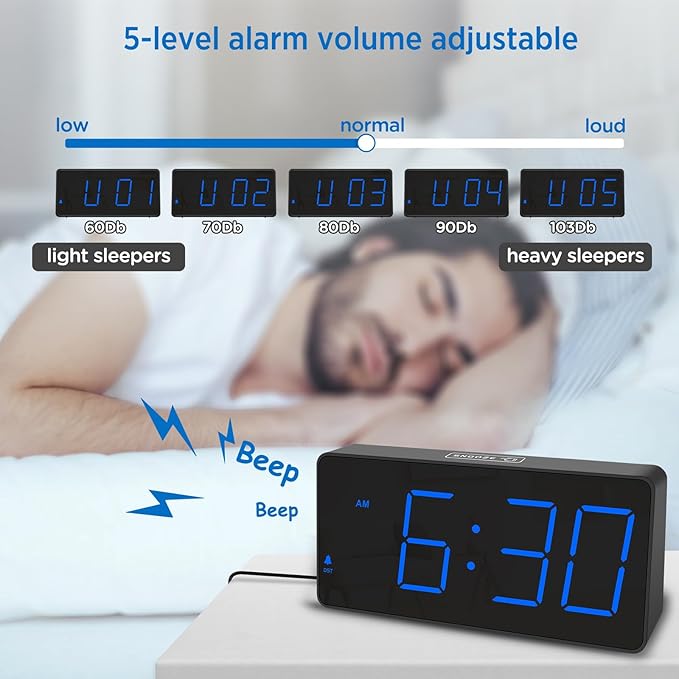 Peakeep Digital Alarm Clock for Bedrooms Bedside, Loud for Heavy Sleepers | - Image 4