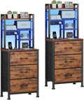 Night Stand Set 2, 45.3" Tall Bedside End Table, Rustic Brown | RGB LED Lights by Furnulem