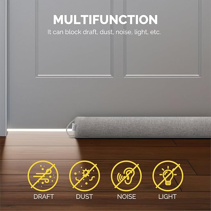 fowong Weighted Under Door Noise Stopper 40 Inch, Long Draft Stopper for Bottom of Door Soundproof Draft Guard, Gray