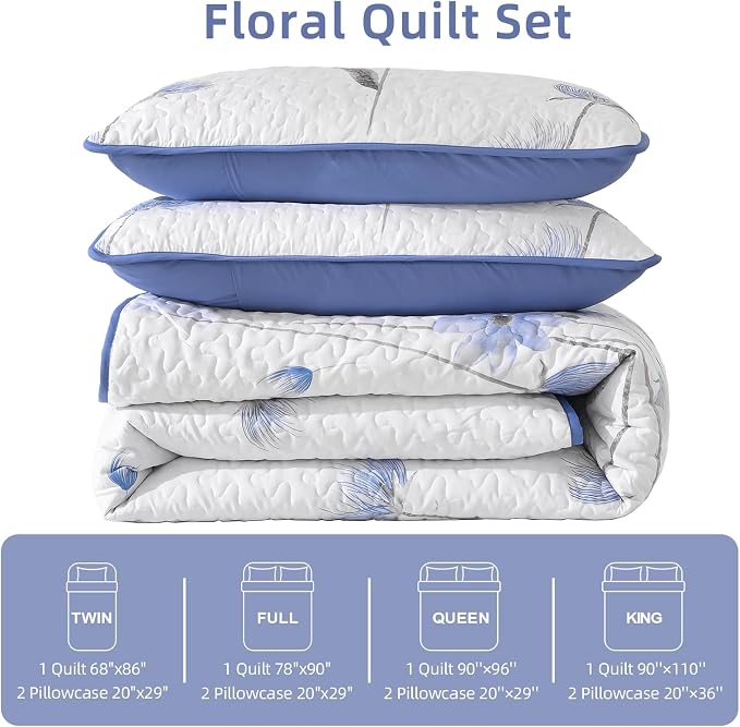 Dinjoy Quilt Set Full Size, Floral Botanical Bedspread - Image 7