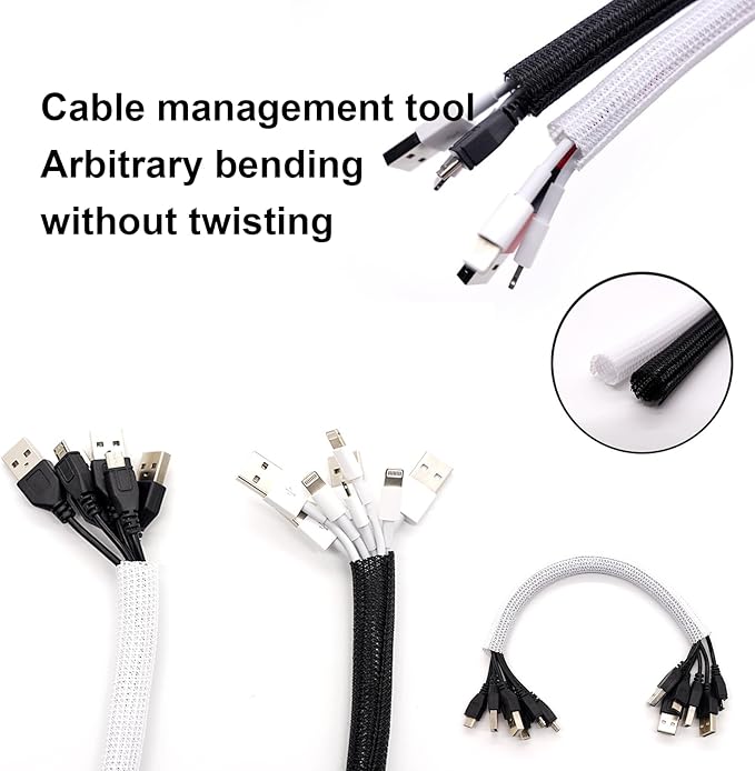 QCSIW 3/8"-25ft Cord Protector Wire Loom Tubing Split Sleeve Cable Sleeve for USB Power Audio Video Cables - Pet Chewing Protection, Flexible Cable Management Cover - Black