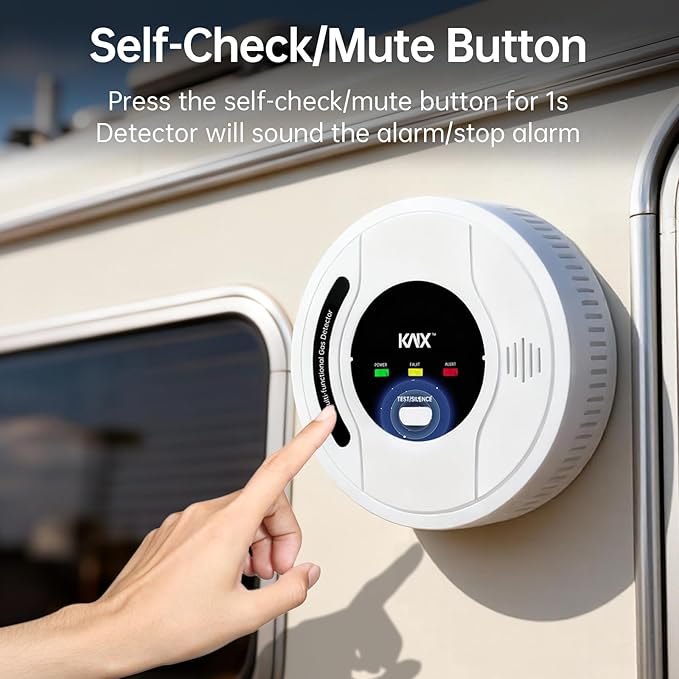 4-in-1 RV Propane Gas Detector, RV Carbon Monoxide Detectors, Smoke Detector, Natural Gas Detector, CH4/CO/LPG/Smoke Alarm, Battery Powered,LED Indicator,Surface Mount,for Travel Trailer,Truck Camper