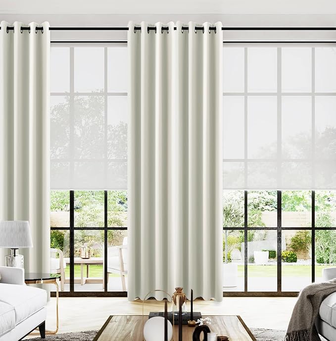 Cream Satin Polyester Curtains 96 Inch Long 2 Panel Set Grommet Elegant Floor by KOUFALL