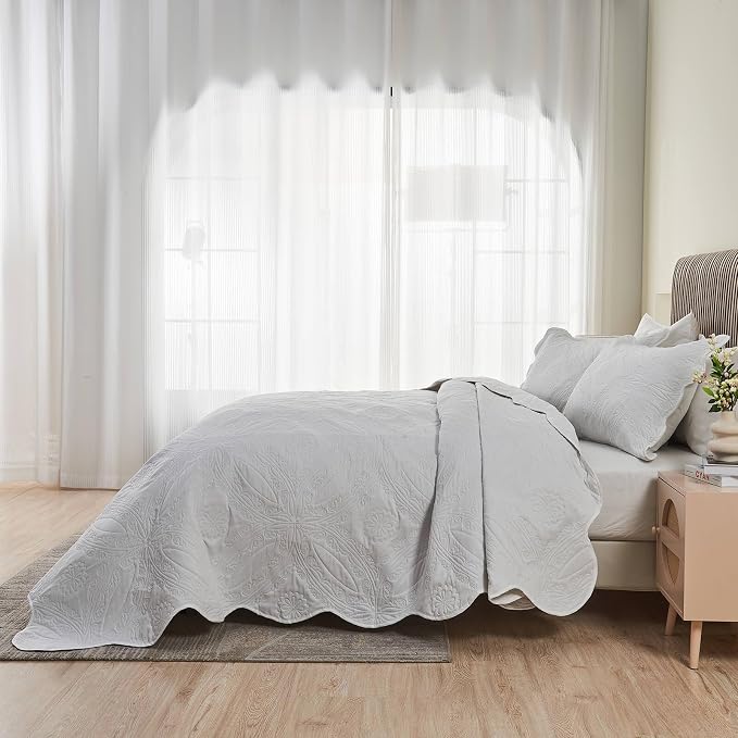 Kingnex Oversized Cal King Bedspreads 120x120 Ultrasonic Quilted White | - Image 4