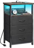 Fixwal Night Stand with 3 Fabric Drawers, Nightstand with Charging Station | by Fixwal