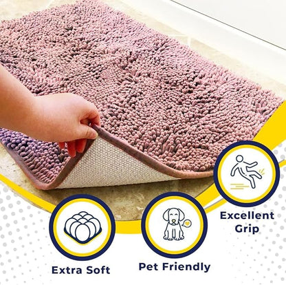 Muddy Mat® AS-SEEN-ON-TV Highly Absorbent Microfiber Door Mat and Pet Rug, Non Slip Thick Washable Area and Bath Mat Soft Chenille for Kitchen Bedroom Indoor and Outdoor - Light Pink 24" x 72"