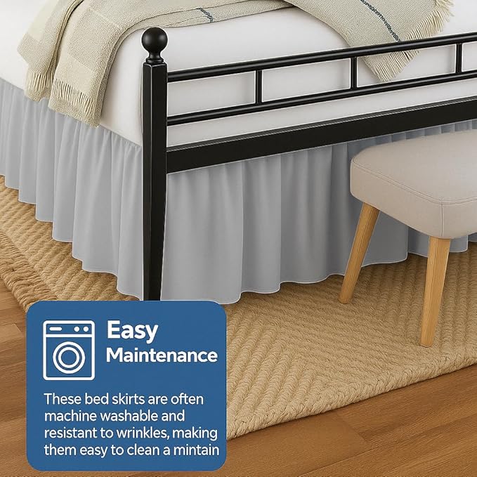 Ruffled Bed Skirt Split Corners with Platform, Tailored Fit Hotel Quality Wrinkle Free Ultra-Soft Microfiber Dust Ruffle, Upto 28 Inch Drop, Full XL, Light Grey