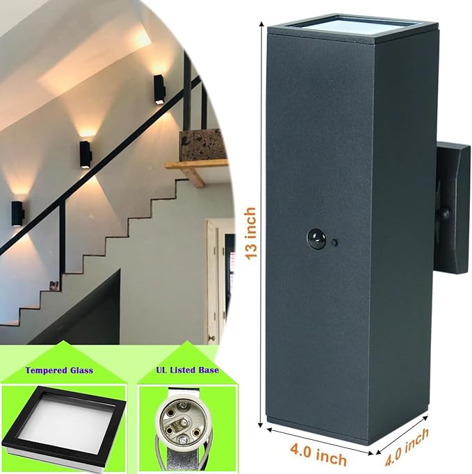 rosykite Motion Sensor Outdoor Wall Lights, Dusk to Dawn Exterior Wall Mount Light Fixtures with 3 Modes, Waterproof Up Down Porch Lights for House, Garage, Patio, Entryway, Matte Black