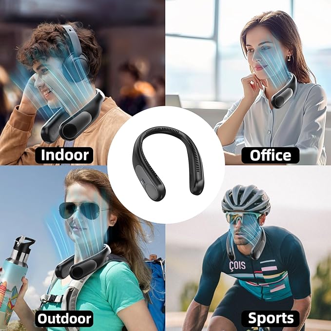 Portable Neck Fan,Personal Wearable Bladeless Fan,LED Display,4-Speeds,6000mAh USB Rechargeable,360° Strong Cooling Wind,Hands Free,White Elephant Gift,Christmas Gifts for Men Women Dad Mom (Black)