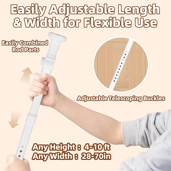 Room Divider, Tension Curtain Rod No Drilling, 4-10ft 28-70inch Wall Divider - Image 2