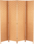 Wood Mesh Woven Design 4 Panel Folding Wooden Screen Room Divider by FDW