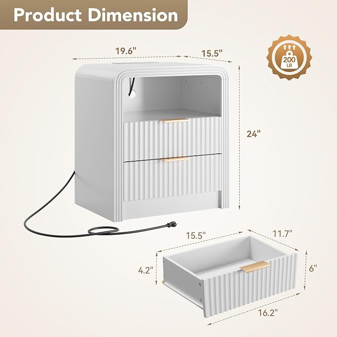 Decofy Fluted 2-Drawer Nightstand - Image 2