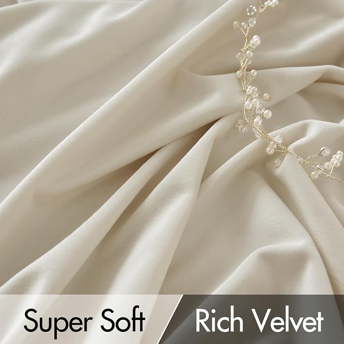 MIULEE Cream Beige Velvet Pinch Pleat Blackout Curtains W52 X L84 Inches | 2 - Image 4