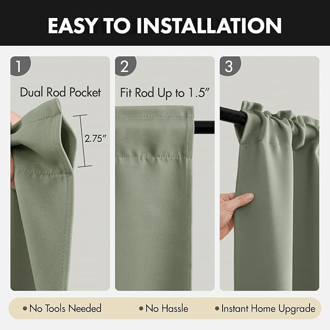 MIULEE Set of 4 Sage Green 45 Inch Short Blackout Kitchen Window Curtains | - Image 5