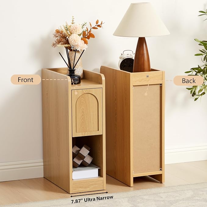 Narrow Nightstands Set of 2, Slim Bedside Tables - Image 6