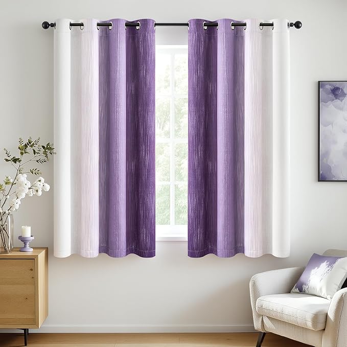 MIULEE Purple and Greyish White Ombre Blackout Curtains 52Wx54L Set of 2 | Full - Image 3
