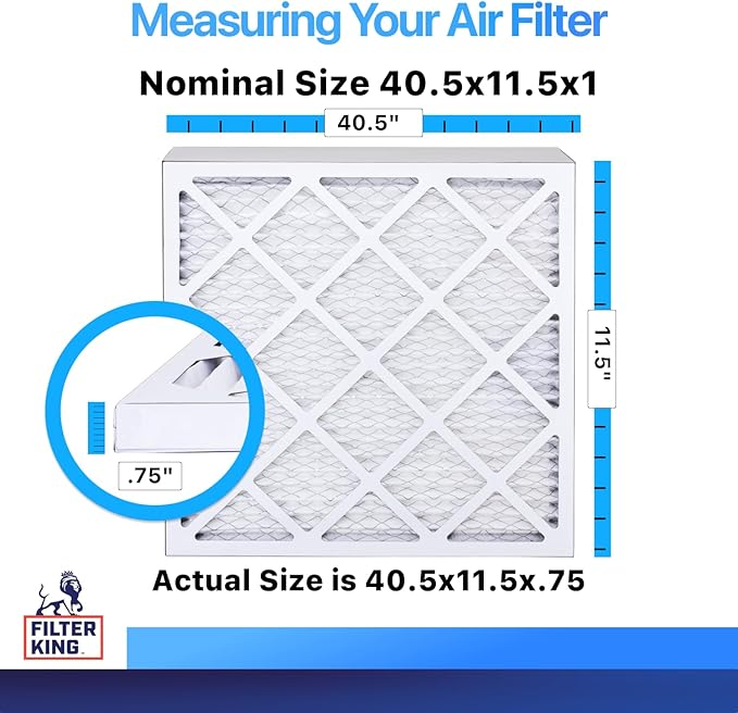 Filter King 40.5x11.5x1 Air Filter | 4-PACK | MERV 8 HVAC Pleated A/C Furnace Filters | MADE IN USA | Actual Size: 40.5 x 11.5 x .75"