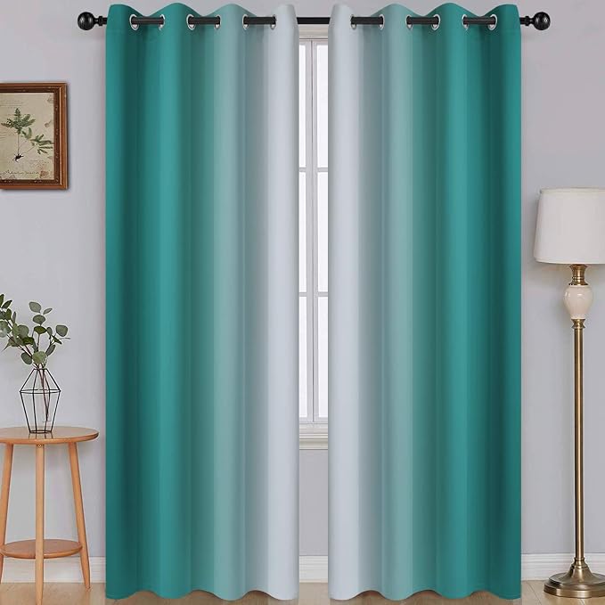 SimpleHome Ombre Teal to Grey White Curtains by SimpleHome