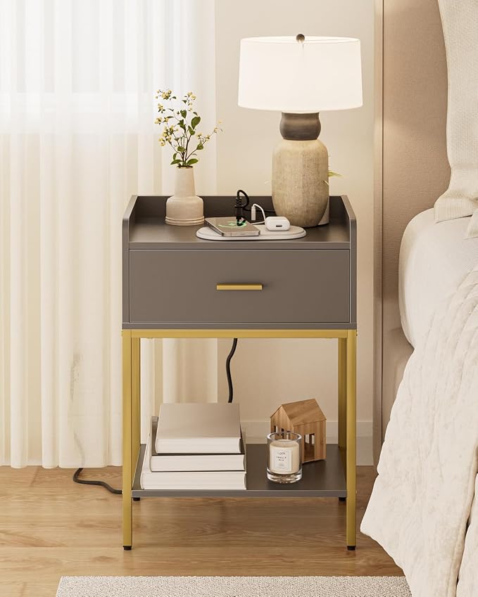 Nightstand with Charging Station, 3-Tier Bedside Table - Image 5