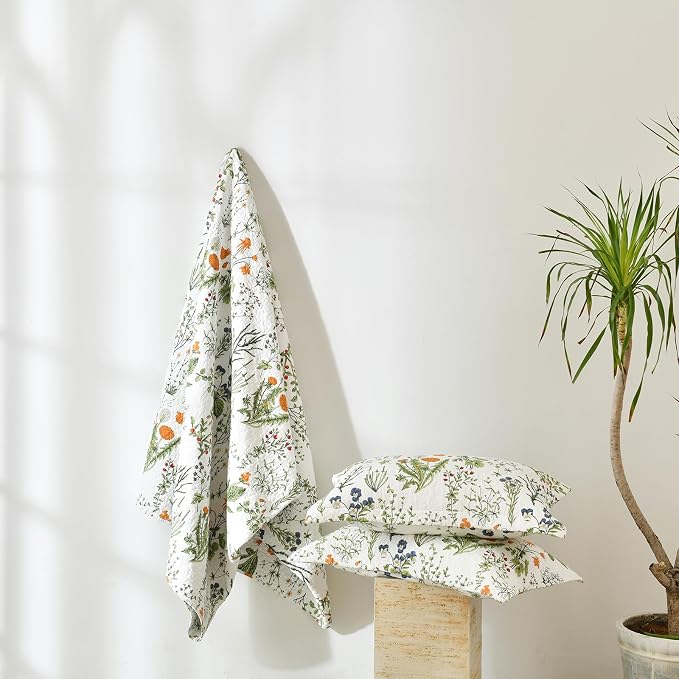 QSH 100% Cotton Floral Quilt Queen Set Yellow Flowers Leaves Plants Pattern - Image 7