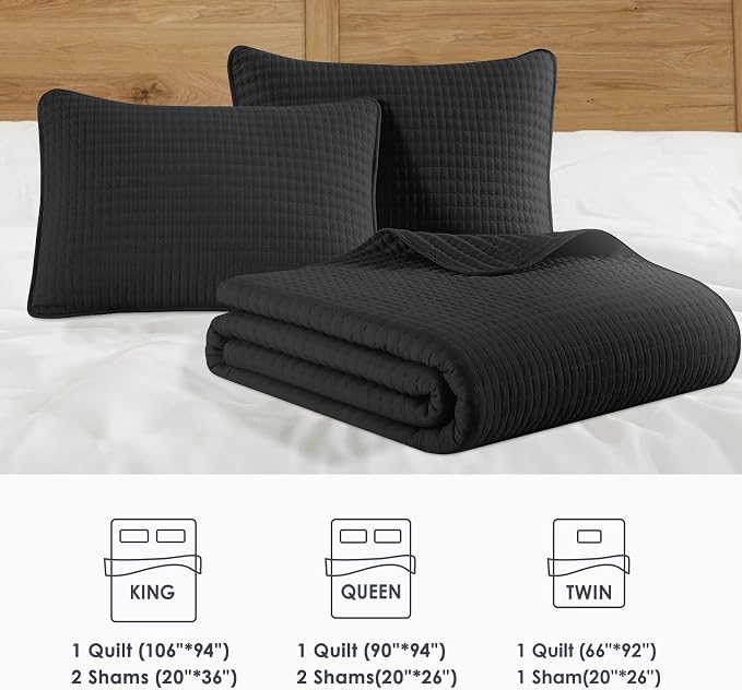 Queen Quilt-Lightweight Bedspreads Black Queen Size Quilt Bedding Set | Soft - Image 8