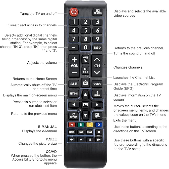 BN59-01301A Universal Replacement Remote Control Compatible with Samsung Smart TVs, LED, LCD, HDTV, 3D TVs(Updated from BN59-01199F/BN59-01289A)