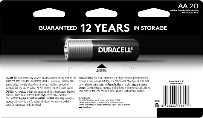 Duracell Coppertop AA Batteries with Power Boost Ingredients, 20 Count Pack Double A Battery with Long-lasting Power, Alkaline AA Battery for Household and Office Devices
