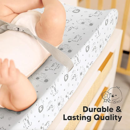 2-Pack Organic Changing Pad Covers for Girl, Boy, Neutral - 100% Cotton Changing Table Pad Cover, Soft Baby Nursery Diaper Changing Pad Sheets,Contour Changing Pads Liners,Change Pad Cover (KeaSafari)
