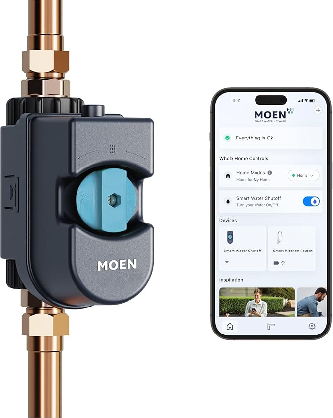 Moen Flo Smart Water Monitor and Automatic Shutoff Sensor, Wi-Fi Connected Water Leak Detector for 1-1/4-Inch Diameter Pipe, 900-002
