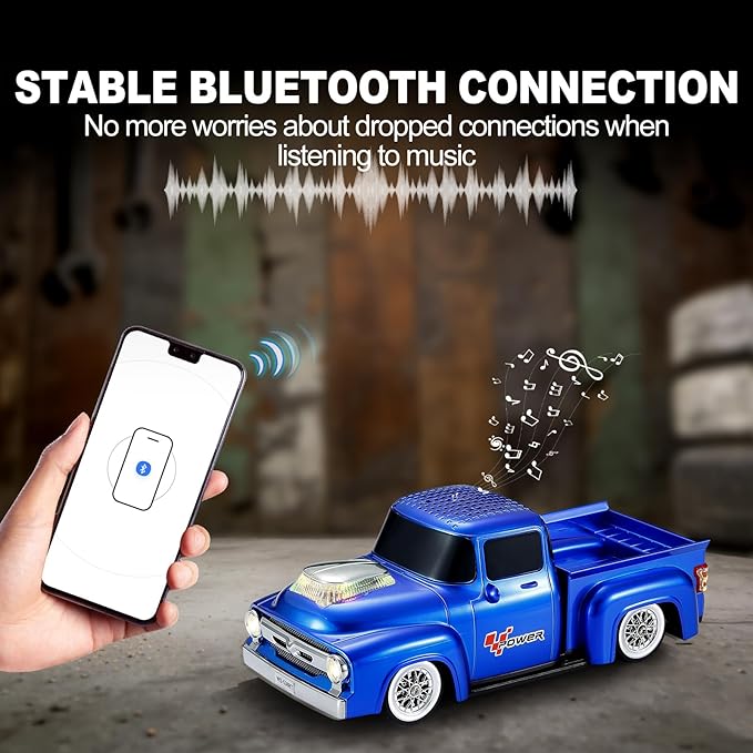 Vintage Pickup Truck Bluetooth Speaker, Retro Truck Model with HD Sound, Built-in Mic, LED Party Lights, TWS Dual Pairing, Multi-Interface Output, Portable Outdoor Speaker for Parties & Beach (BLUE)