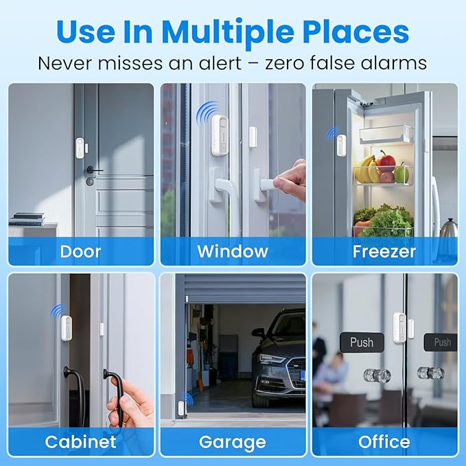 Sanjie Door Alarm with Instant and Delayed Alerts 30s/1min/2min/4min, Door Window Ajar Alarms for Kids Safety/Home Security, Volume 0-120dB, Left Open Alert for Freezer Fridge Home, 1 Sensor