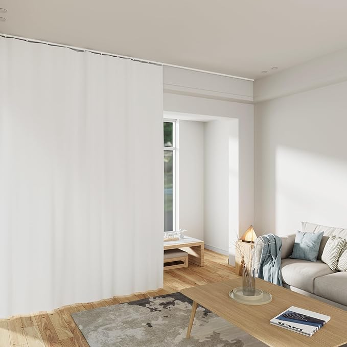 Room Divider Curtains Total Blackout Privacy Curtain Panel Room Thermal Insulated Noise Reduction Curtains for Bedroom Window Living Room Ceiling Track Curtain W 15 ft × H 9 ft White