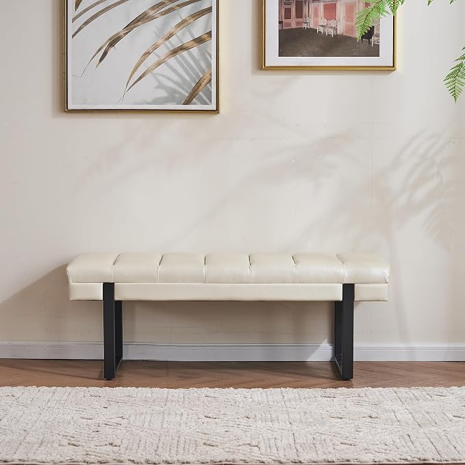46" Faux Leather Bench for Bedroom End of Bed Window, Upholstered Ottoman - Image 5