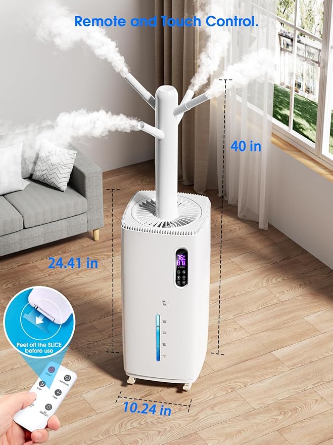 MONISEN 26L/5.7Gal Humidifier Large Room 3000 ft², Supersized Cool Mist, 38H Quiet Humidifiers for Bedroom, 2000mL/h Mist Output, Touch/Remote Control, Humidifiers for Home, Whole House, Plant, White