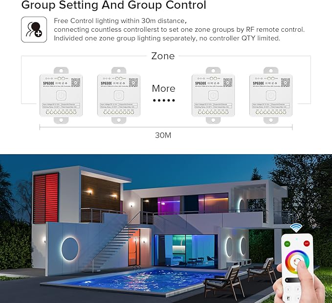 BTF-LIGHTING RB4 2.4G Wireless Touch RF Remote for FCOB SMD Chasing RGBCCT LED Strip Light 4 Zone Control Match with SP530E SP630E SP635E SP63AE SP63CE Controller